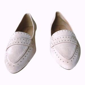 Talbots Suede Slip-On pink Loafers with Gold Pinhead Studs Pointed Toe | size 7M